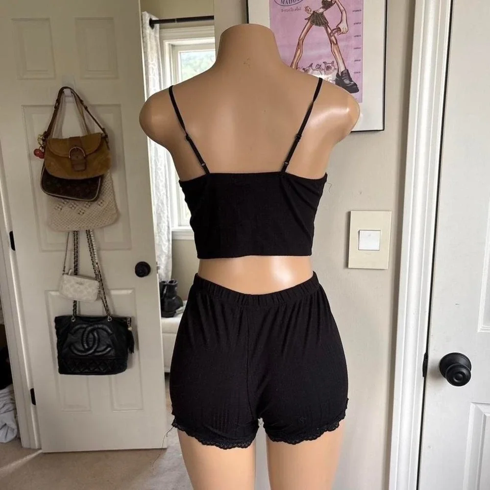Y2k 2000s grunge black lace cami and shorts pajama set